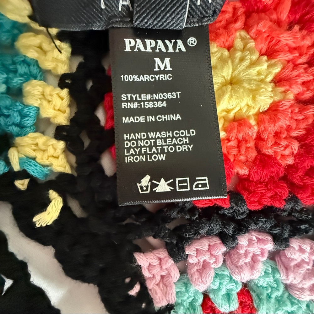 Papaya Crochet Granny Square Halter Top & Shorts Set – Black/Multi – Size M/L - Picture 13 of 14